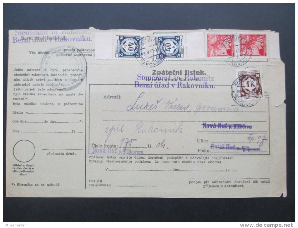 Böhmen Und Mähren 1941 Steuerbescheid MiF Freimarken / Dienstmarken!! Nr. 2 Unterrand. Steueramt In Rakonitz - Briefe U. Dokumente