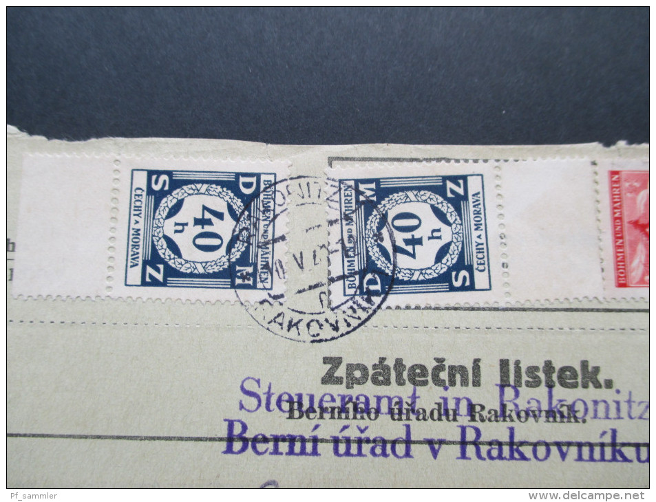 Böhmen Und Mähren 1941 Steuerbescheid MiF Freimarken / Dienstmarken!! Nr. 2 Unterrand. Steueramt In Rakonitz - Storia Postale