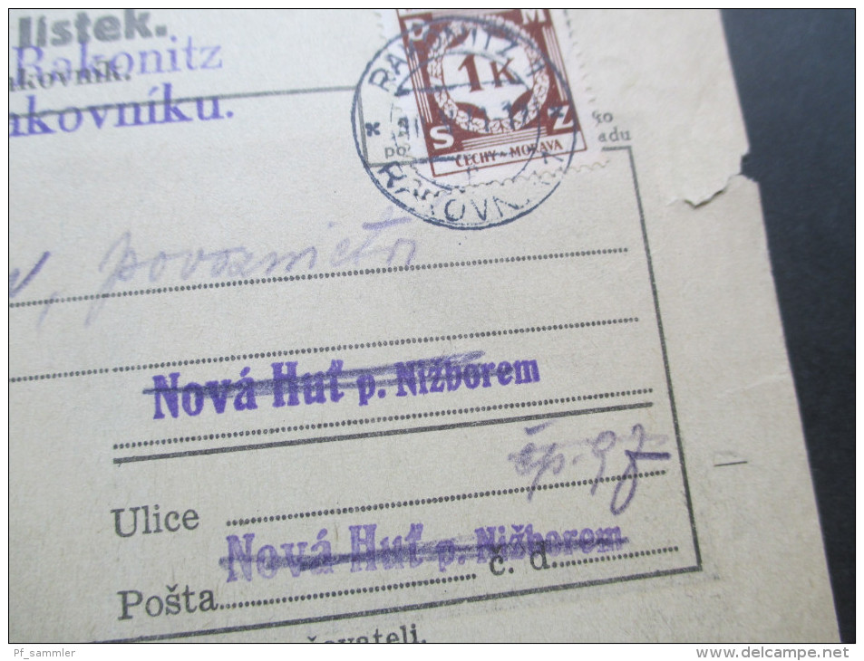 Böhmen und Mähren 1941 Steuerbescheid MiF Freimarken / Dienstmarken!! Nr. 2 Unterrand. Steueramt in Rakonitz