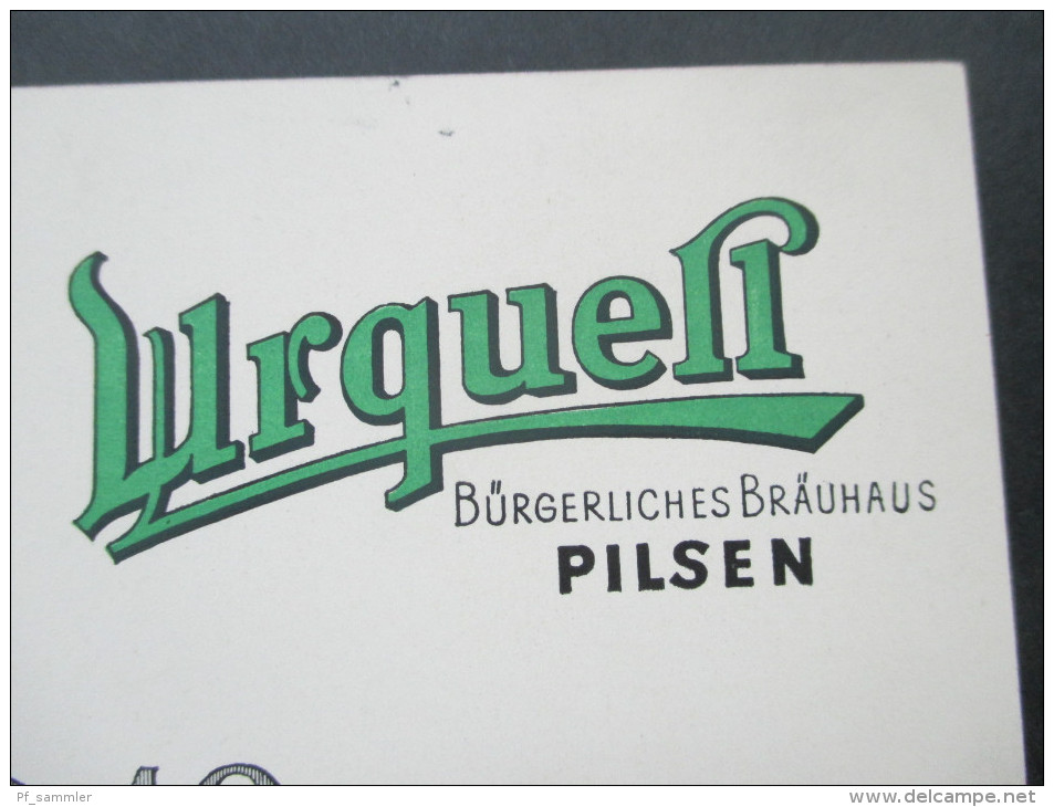 Böhmen Und Mähren 1942 Sonderblatt 100 Jahre Urquell. Sonderstempel Pilsen Bürgerliches Bräuhaus. Pilsener Urquell. Bier - Briefe U. Dokumente