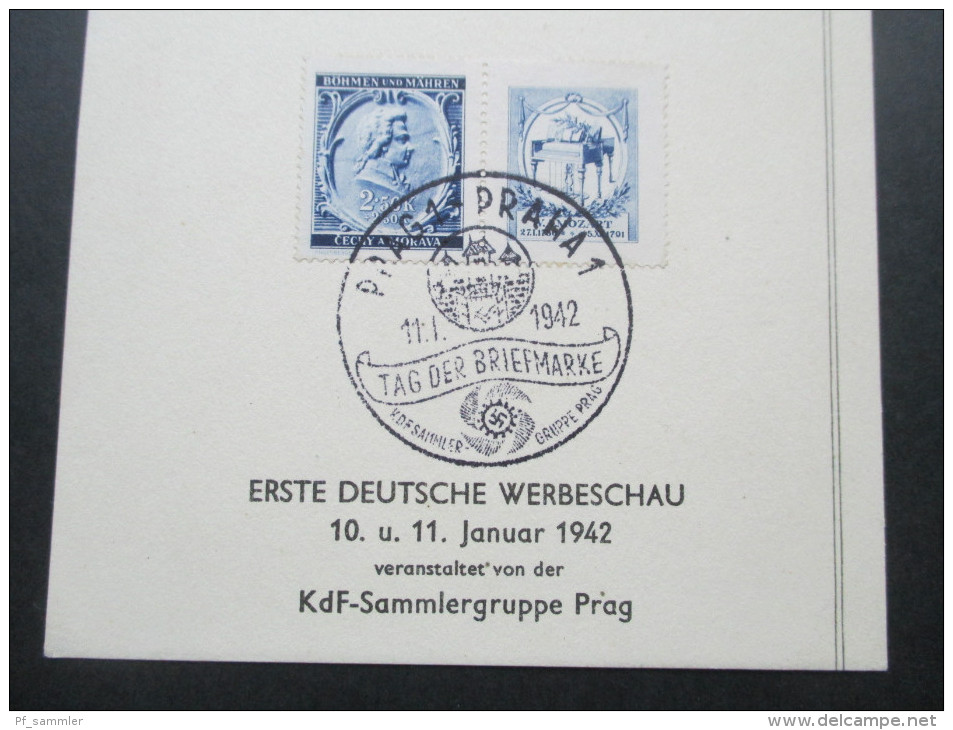 Böhmen Und Mähren 1942 Sonderblatt Tag Der Briefmarke / Sonderstempel KDF Sammler Gruppe Prag. Zusammendruck Nr. 82 - Covers & Documents