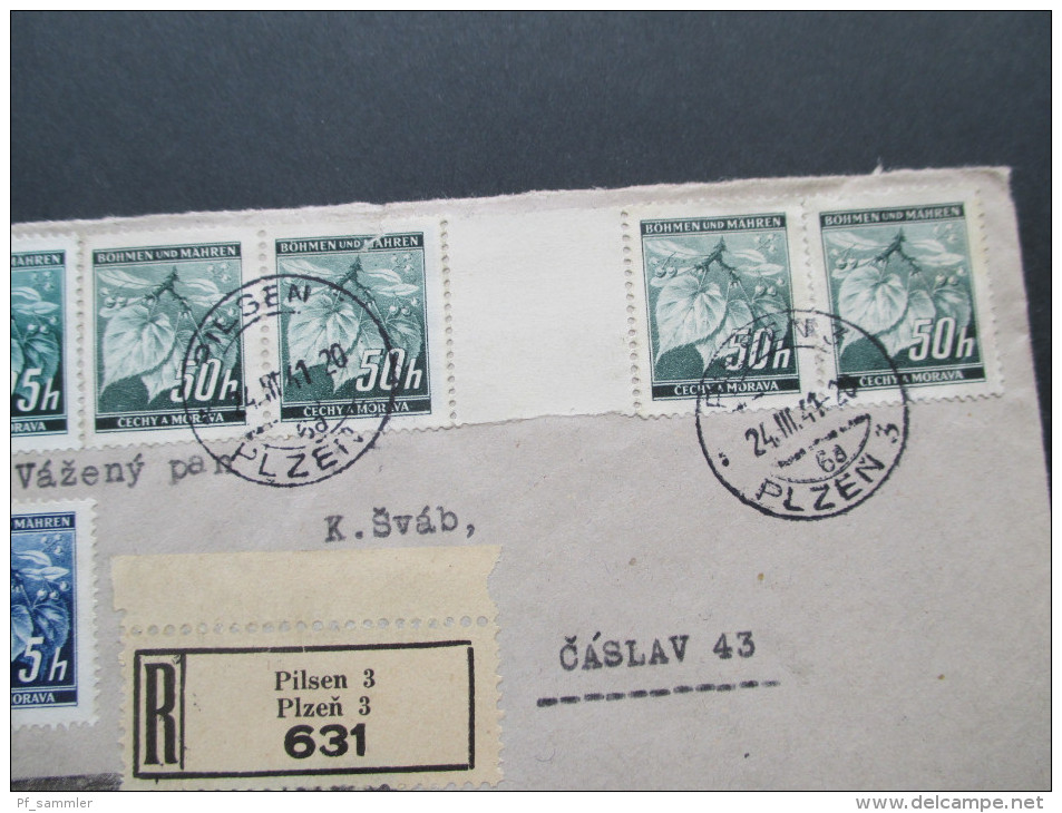 Böhmen Und Mähren 1941 Marken Mit Zwischensteg. R-Brief Pilsen 3. 631. Firmenbrief Karel Pilny. Ceres / Sidol / Sirax - Cartas & Documentos