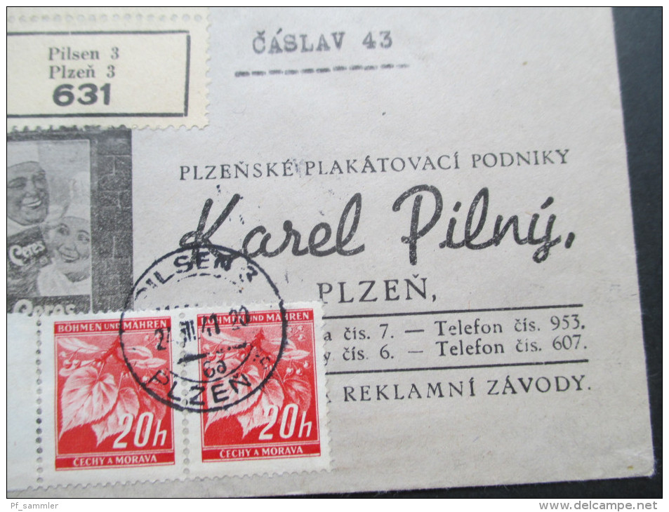 Böhmen Und Mähren 1941 Marken Mit Zwischensteg. R-Brief Pilsen 3. 631. Firmenbrief Karel Pilny. Ceres / Sidol / Sirax - Covers & Documents