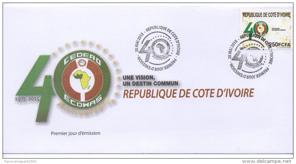 Côte D'Ivoire Ivory Coast 2015 Scarce FDC Premier Jour Emission Commune Joint Issue CEDEAO ECOWAS 40 Ans 40 Years - Joint Issues