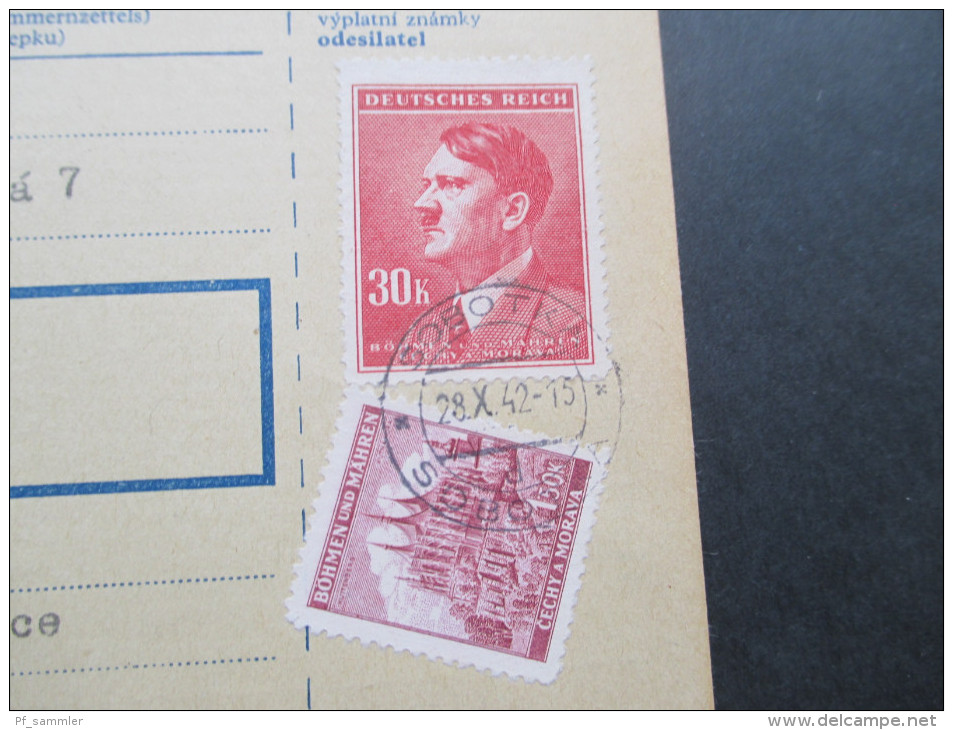 Böhmen Und Mähren 1942 Paketkarte Innerer Protektoratsverkehr Sobotka - Pardubice. Nr. 109 MiF. Toller Beleg / Selten! - Covers & Documents