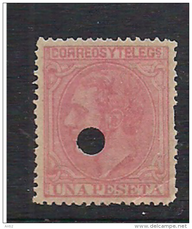 Spain 1879 King Alfons Una Peseta With Hole , Mi 183, Used - Cancelled With Hole - Gebraucht