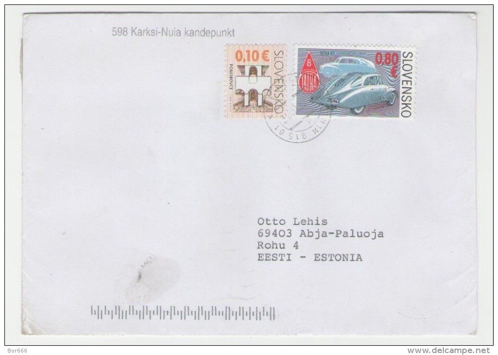 GOOD SLOVAKIA Postal Cover To ESTONIA 2012 - Good Stamped: Cars / Tatra - Briefe U. Dokumente