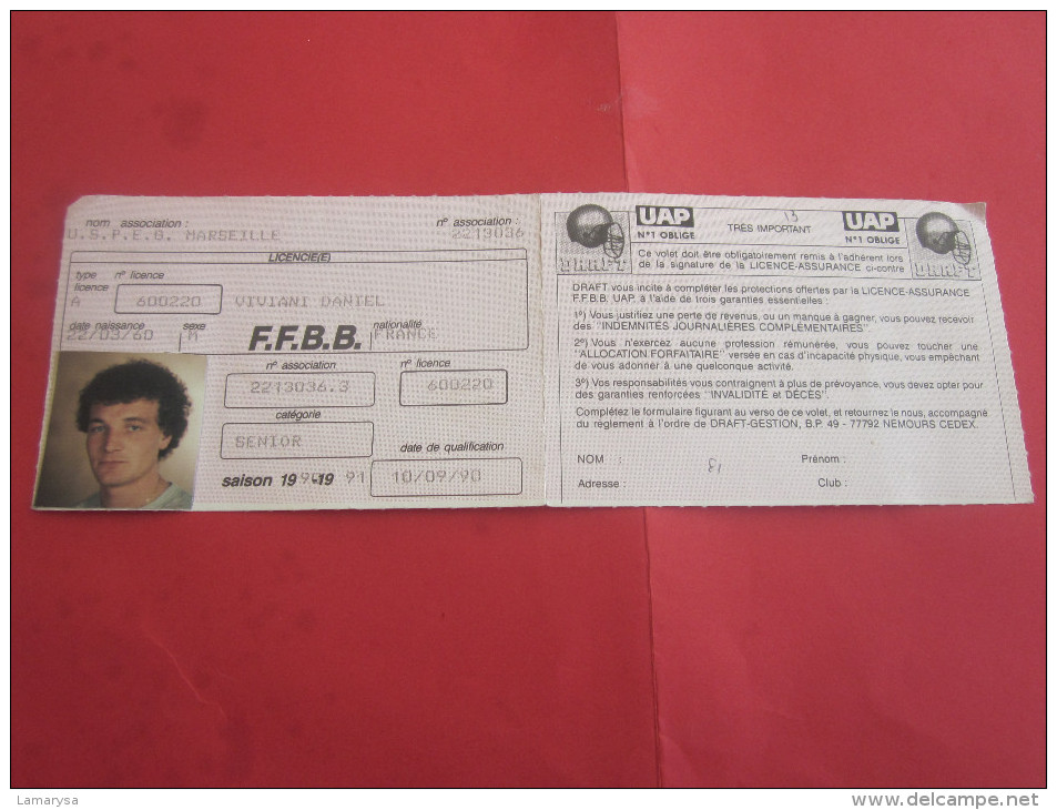 1990 LICENCE  F.F.B.B. FEDERATION DE BASKETBALL  U.S.P.E.G MARSEILLE D. V. CORSE CORSICA - Autres & Non Classés