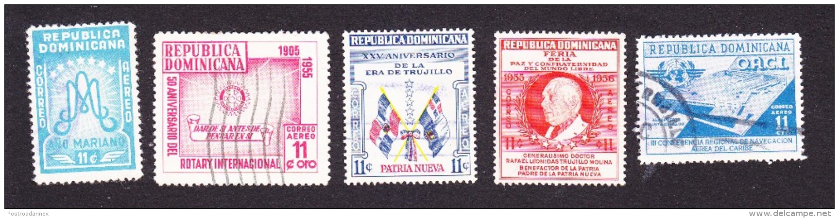 Dominican Republic, Scott #C88, C90-C91, C94-C95, Used, Ano Mariano, Rotary, Flags, Fair, ICAO, Issued 1954-56 - Dominicaine (République)