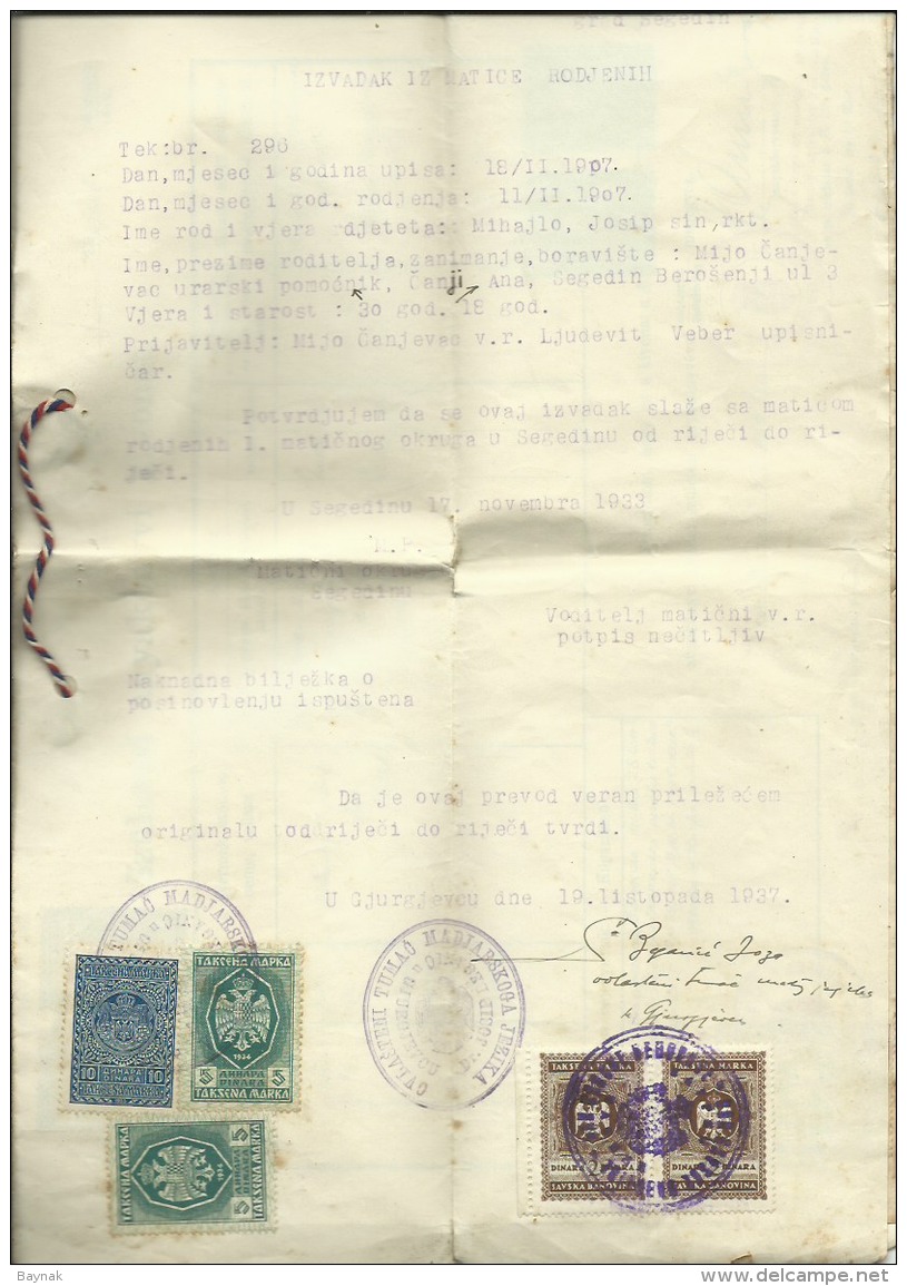 CROATIA  --  GJURGJEVAC, DJURDJEVAC  --  LOT HISTOR. DOKUMENTEN  --  APHOTEK, LJEKARNIK  --  WITH TAX STAMP