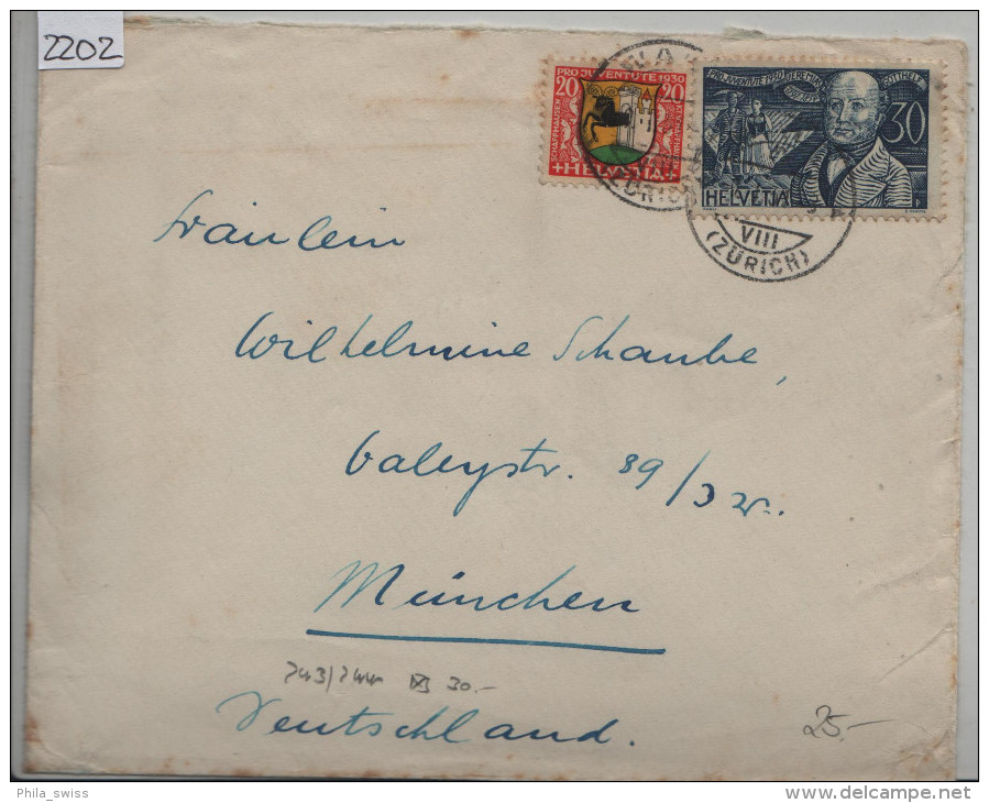 1930 Pro Juventute J55/J56 243/244 Brief Von Wald Zürich Nach München - Lettres & Documents