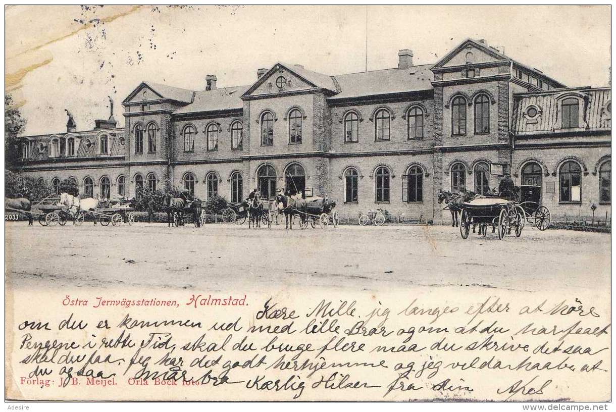 RRR! HALMSTAD (Schweden) - Östra Jernvägstationen, Viele Pferdekutschen, Sonderstempel, Mit 5 Ö Marke Gel.1904 V.? ... - Schweden