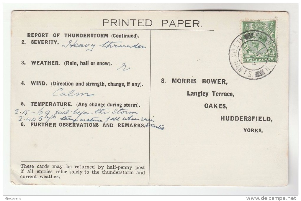 1932 FARINGDON ALTON Cds Pmk COVER Postcard METEOROLOGY Report  WEATHER STATION Re THUNDERSTORM Gb Gv Stamps - Covers & Documents