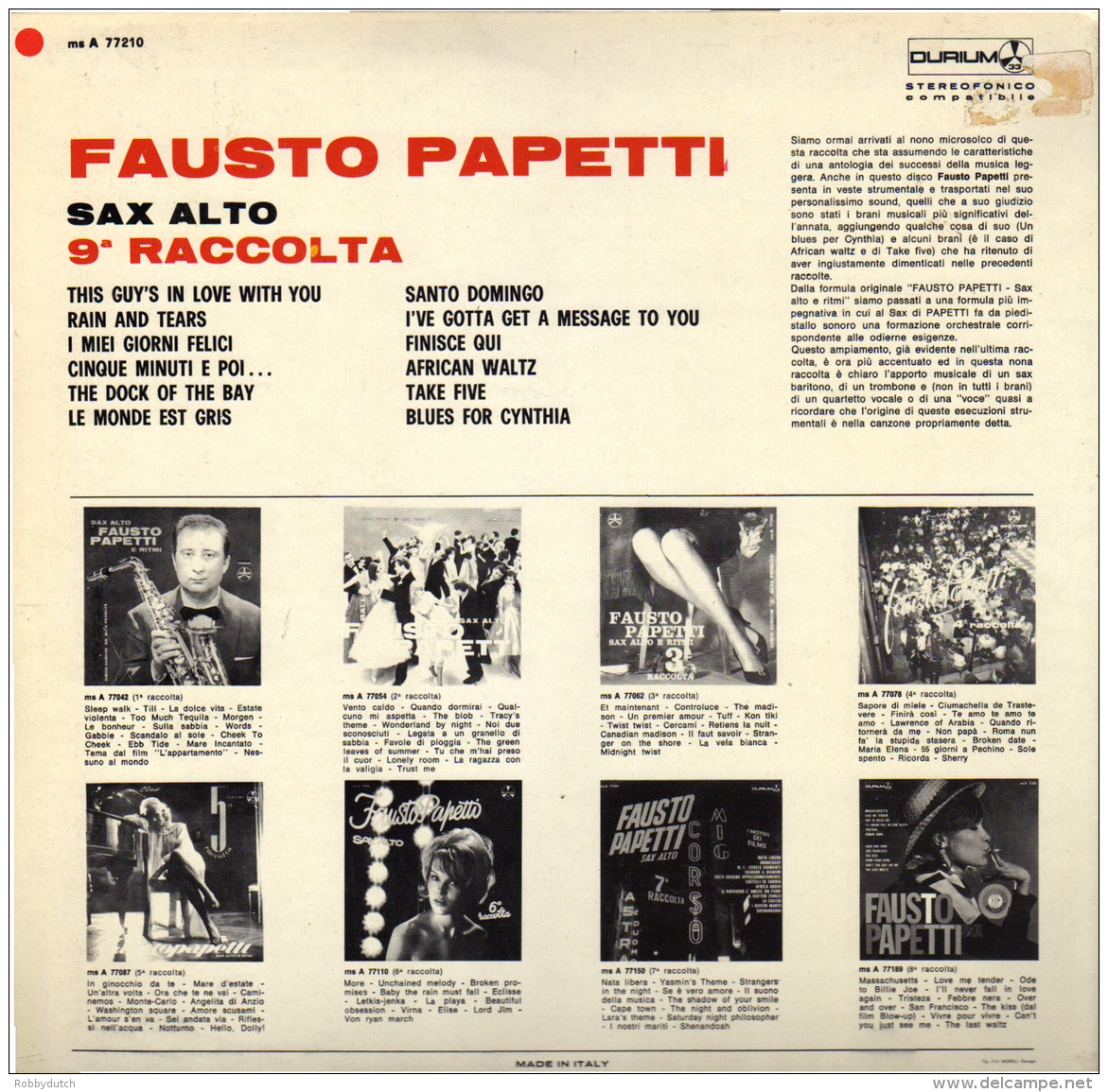 * LP *  FAUSTO PAPETTI - RACCOLTA 9a (Italy 1971 EX-!!!) - Instrumentaal