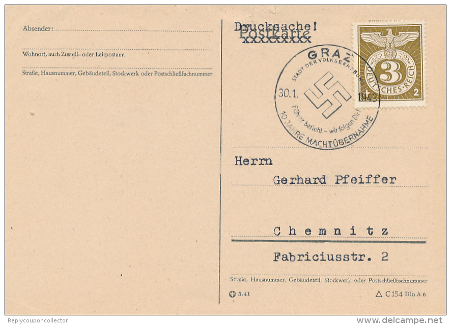 GRAZ - 1943 , 10 Jahre Machtübernahme - Maschinenstempel (EMA)