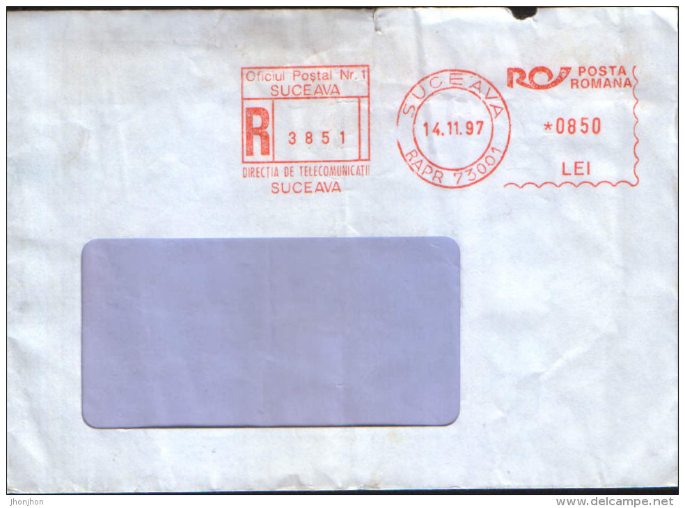 Romania - Registered Letter Circulated In 1997 With Stamp Printed By Machine, On Envelope (ATM) - Frankeermachines (EMA)