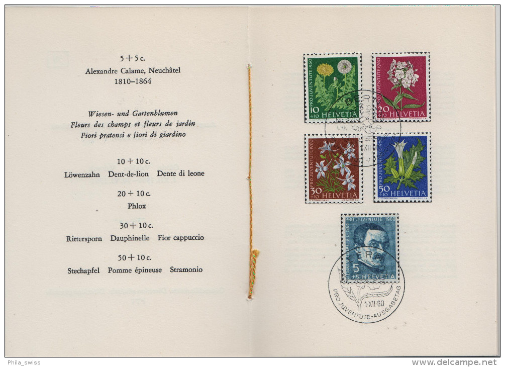 1960 Pro Juventute J183-J187 722-726 FD First Day - PTT Faltblatt Nr. 38 Jour D´emission - Lettres & Documents