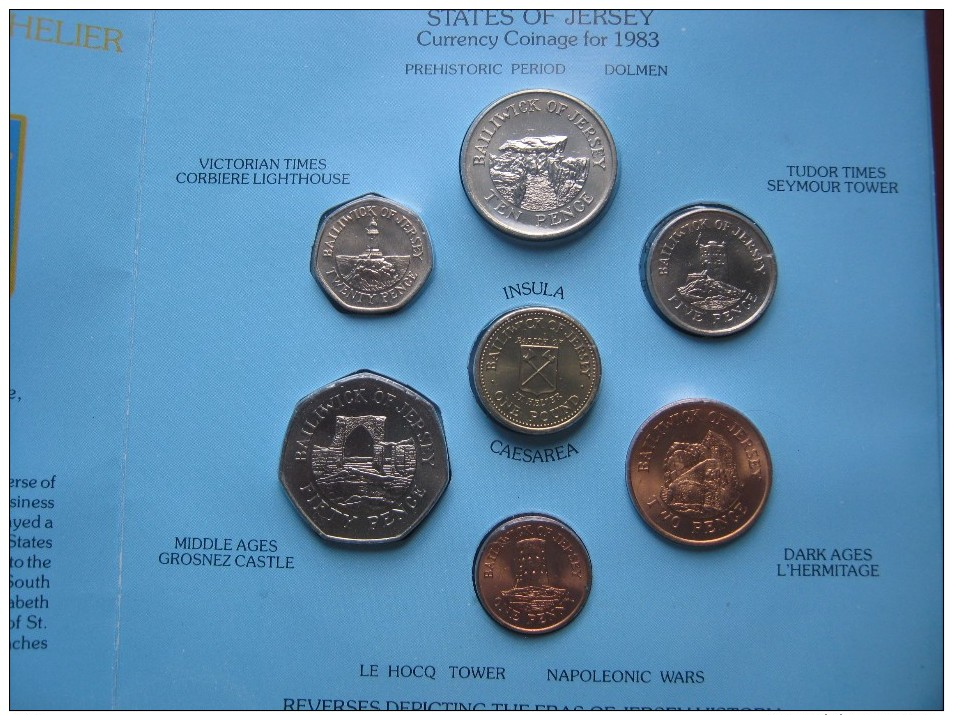 States Of Jersey Channel Islands 1983 UNC 7 Coin Set 1 Penny -1 £Pound In Folder - Jersey