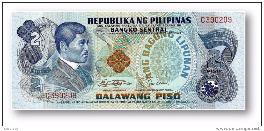 PHILIPPINES - 2 Piso ND ( 1978 ) Pick 159.c Unc. Sign. 9 RED Serial # Serie C Seal Type 4 - Jose Rizal - Filipinas - Philippines