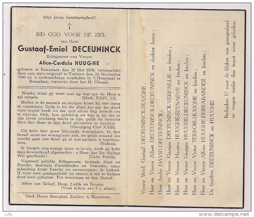 DP Gustaaf Emiel DECEUNINCK - Huyghe - Roeselare - Torhout - 1898 / 1946  - Illustratie Jos Speybrouck - Obituary Notices