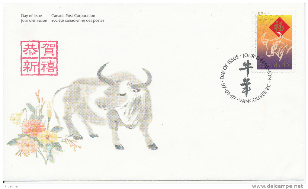 Canada FDC 7-1-1997 Year Of The Ox With Cachet - 1991-2000