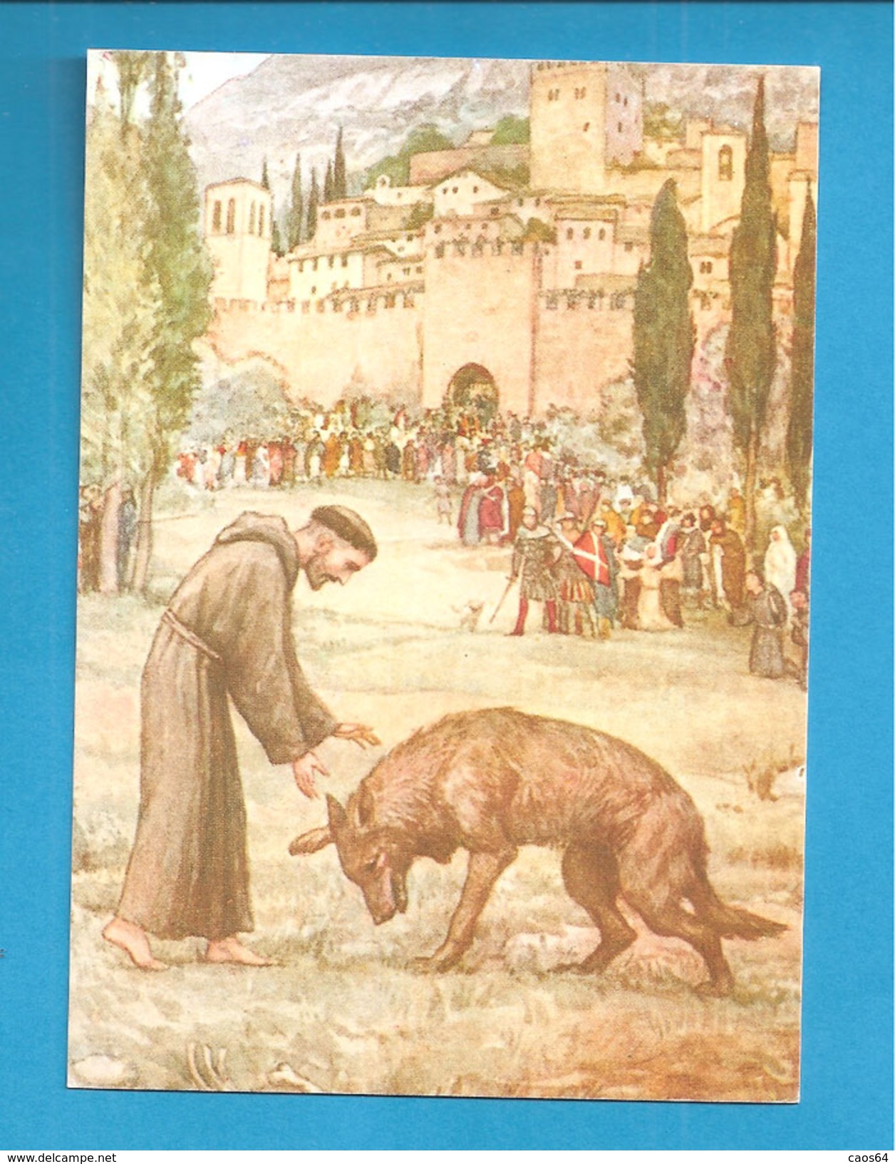 CARTOLINA VECCHI ACQUARELLI Il Lupo Di Gubbio - San Francesco  POSTCARD NON CIRCOLATA - Saints