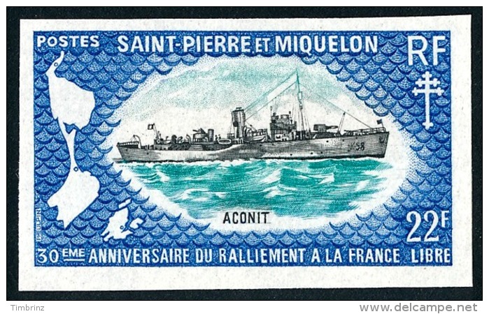 ST-PIERRE ET MIQUELON 1971 - Yv. 414 ** Imperf ND TB RAREment Proposé - Bateau Aconit - France LIBRE ..Réf.SPM11165 - Sin Dentar, Pruebas De Impresión Y Variedades