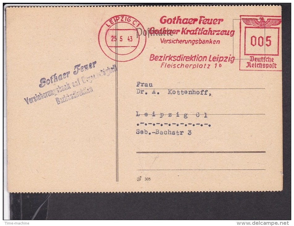 Deutsches Reich Freistempel  Leipzig Gothaer Versicherung 1943 - Briefe U. Dokumente