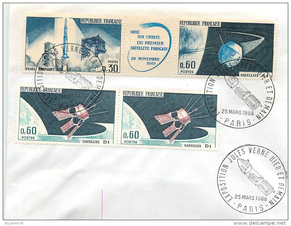 CACHET - PARIS - EXPOSITION JULES VERNE - CACHET SUR N° 1476  (x 2) & LA PAIRE SE TENANT N°1465A - VOL SPACIAL - 1961-....