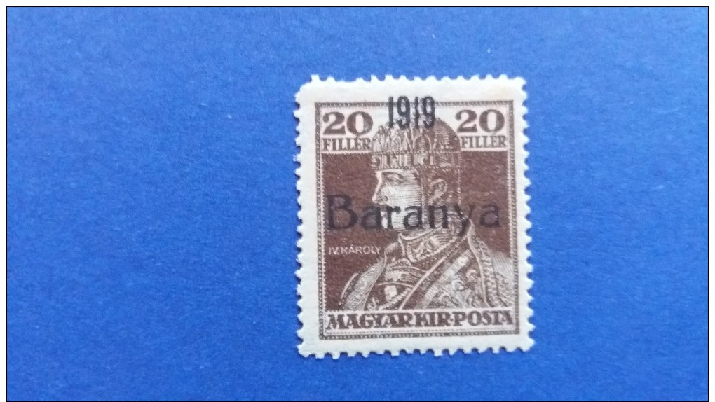 HUNGARY 1919 MAGYAR KIR POST OVERPRINT BARANYA 1919 PROVISIONAL KING CHARLES VI MINT NEVER HINGED - Baranya