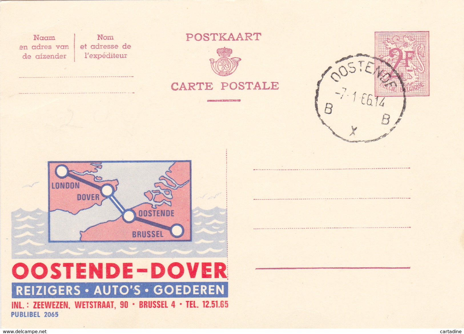 PUBLIBEL N° 2065 -  Oostende-Dover -    NL/ FR - Beau Cachet (Oostende) - Publibels