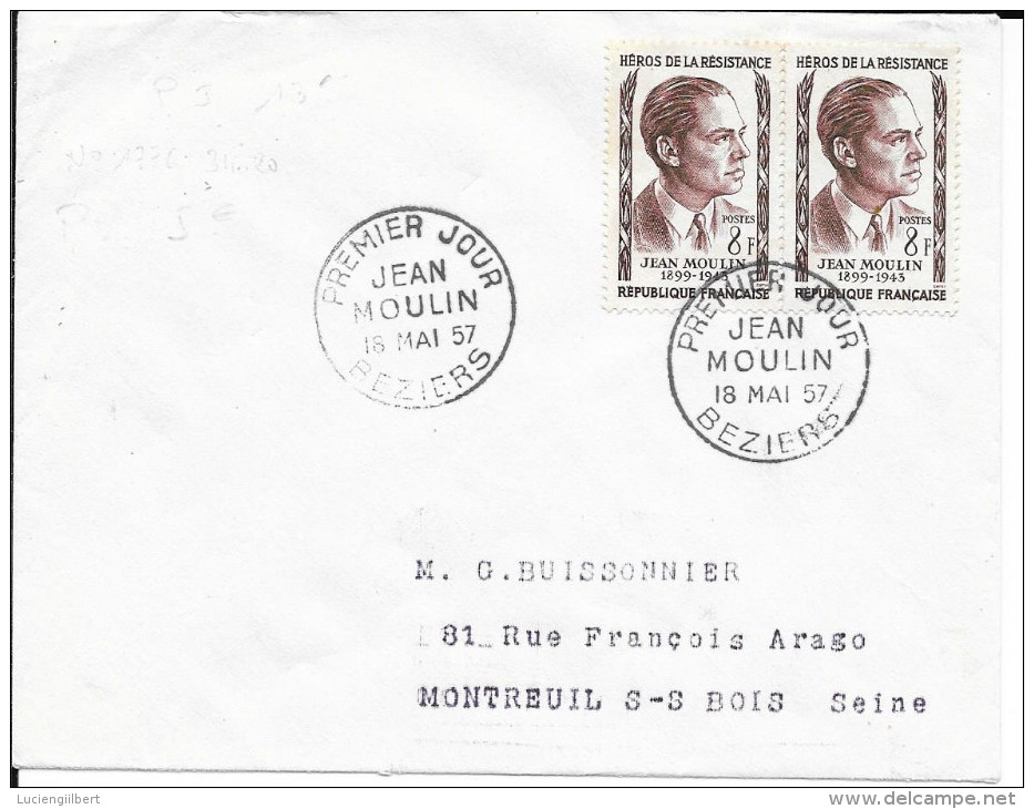 HERAULT 34 - BEZIERS -  1er  JOUR FRANCE 1957 - Jean Moulin - 1950-1959