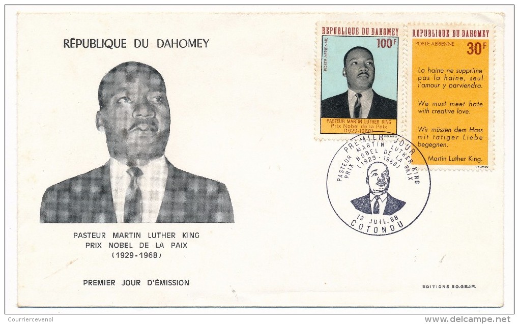 DAHOMEY => 1 FDC => Pasteur Martin Kuther King - 1968 - Benin – Dahomey (1960-...)