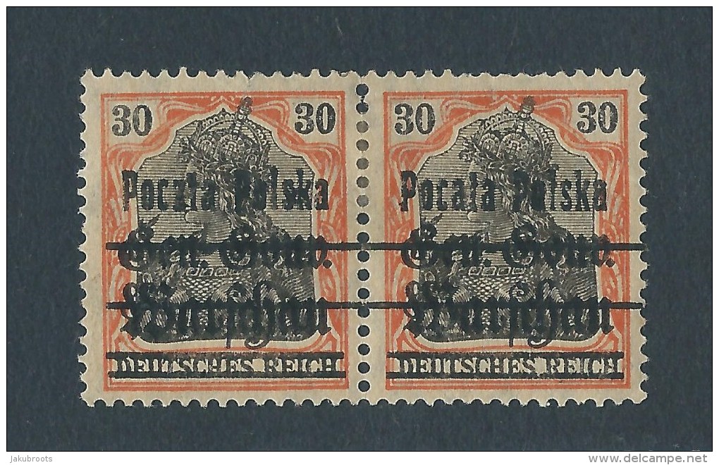1918. GERMAN  OCCUPATION  . PAIR  Germania 30 F.  PRINTING ERROR " P0CATA POLSKA " - Unused Stamps