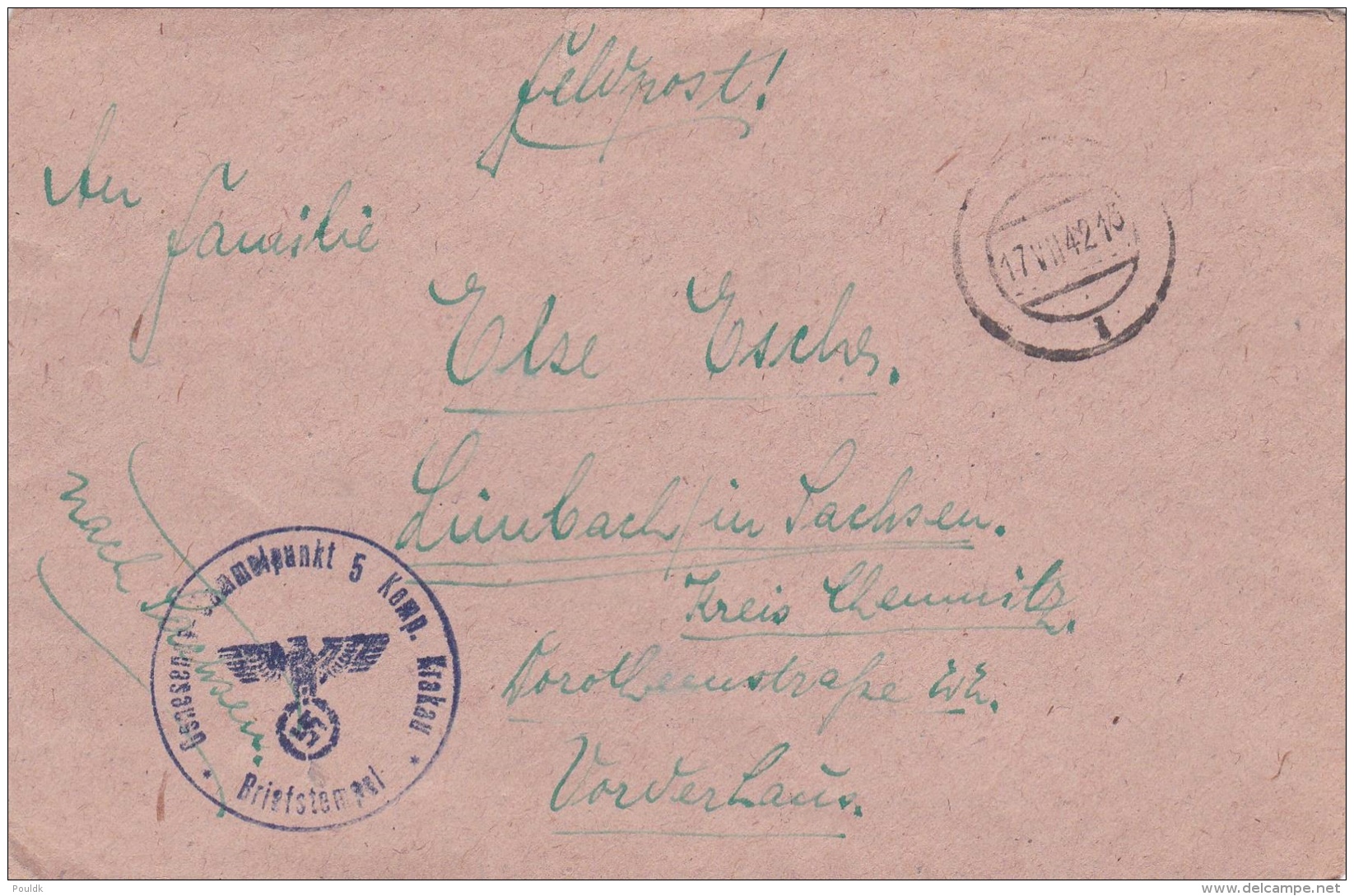 Feldpost WW2: Genesenden Sammelpunkt In Lemberg 2 (5. Kompanie) And Cachet From G. - Sammelpunkt 5 Komp. Krakau P/m 17.7 - Militaria