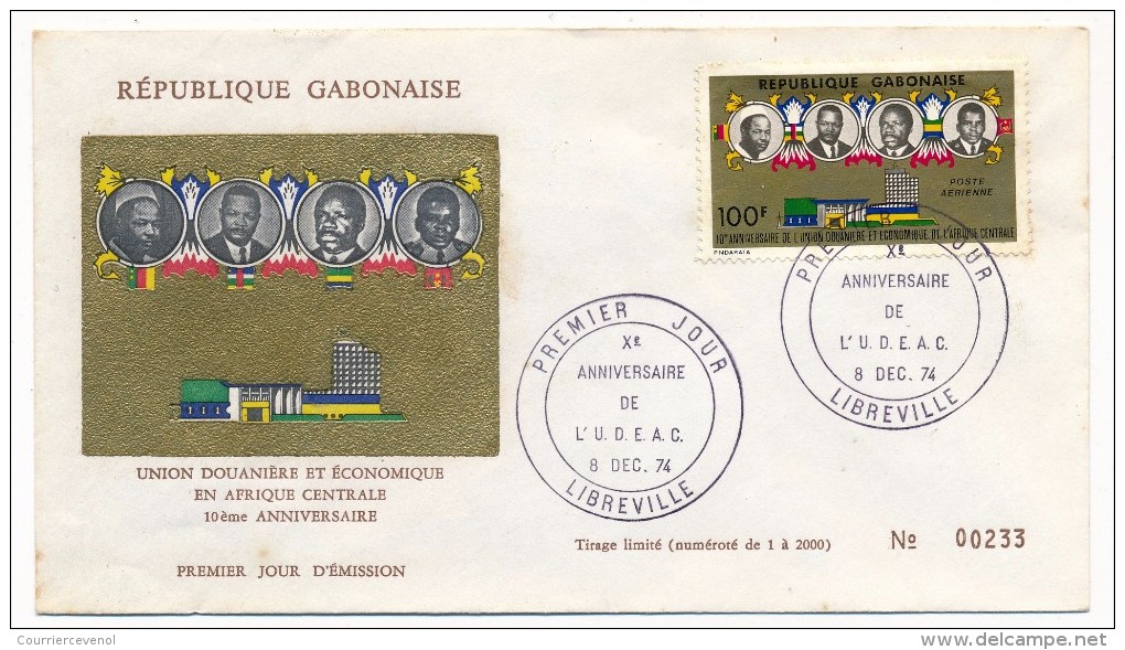 GABON => 1 FDC => Xeme Anniversaire De L'U.D.E.A.C (Union Douanière) - 1974 - Gabon (1960-...)