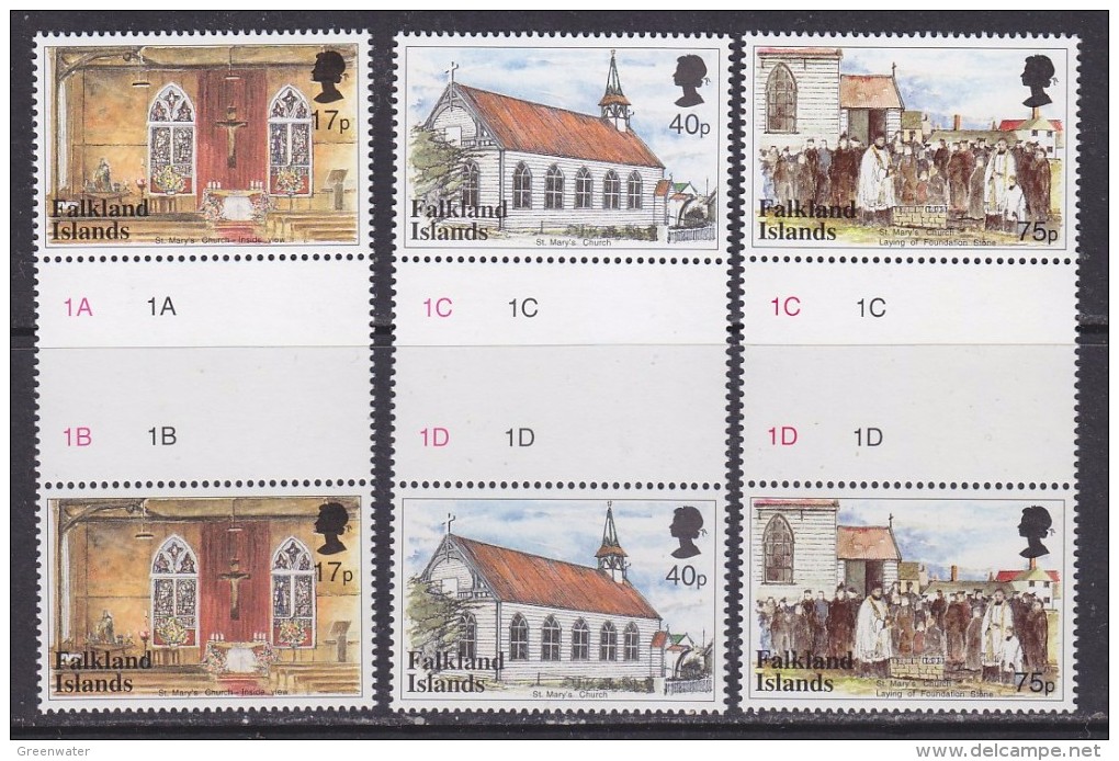 Falkland Islands 1999 St. Mary's Church 3v Gutter ** Mnh (32098D) - Islas Malvinas