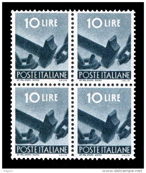 ITALIA Repubblica 1945-46 1946 Serie Democratica Quartina Lire 10 L. MNH ** Integra Blocco Block Quartine - 1946-60: Mint/hinged