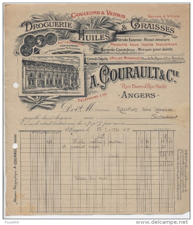 Facture - Droguerie: Huiles & Graisses - A. GOURAULT & Cie - Angers Vers Châteaubriant - Droguerie & Parfumerie