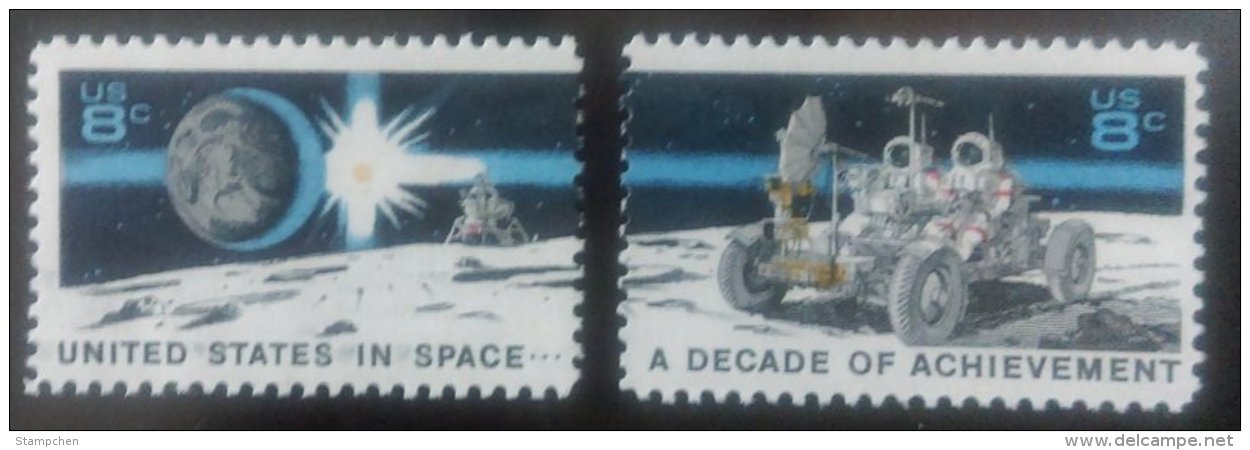 1971 USA Space Achievement Stamps Sc#1434-35 Earth Sun Moon Astronaut - Astronomy