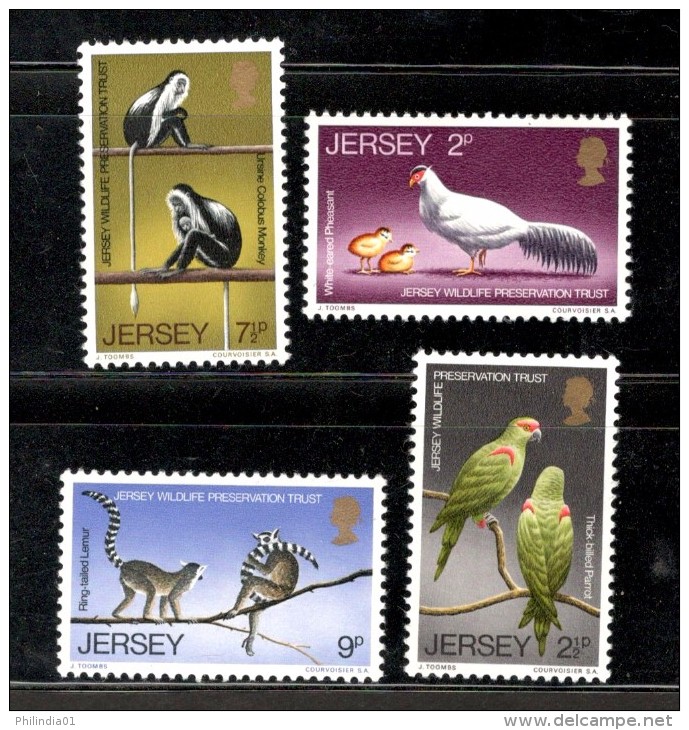 Jersey 1971 Parrot Bird Monkey Lemur Pheasant Wildlife Animal Sc 49-52 MNH # 3448 - Parrots