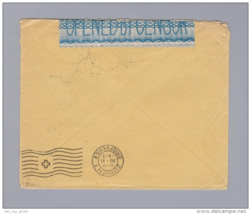 Ägypten 1915-11-13 Alexandria Zensur Brief Nach Zürich - 1915-1921 Protectorat Britannique