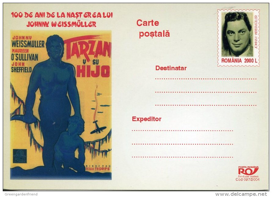 12979 Romania, Stationery Card Johnny Weissmuller,  Tarzan And His Son, Tarzan Et Son Fils - Cinema