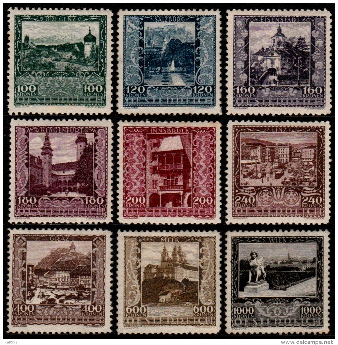 ~~~ Osterreich Austria 1923 - City Views  - Mi. 433/441 * MH  ~~~ - Unused Stamps