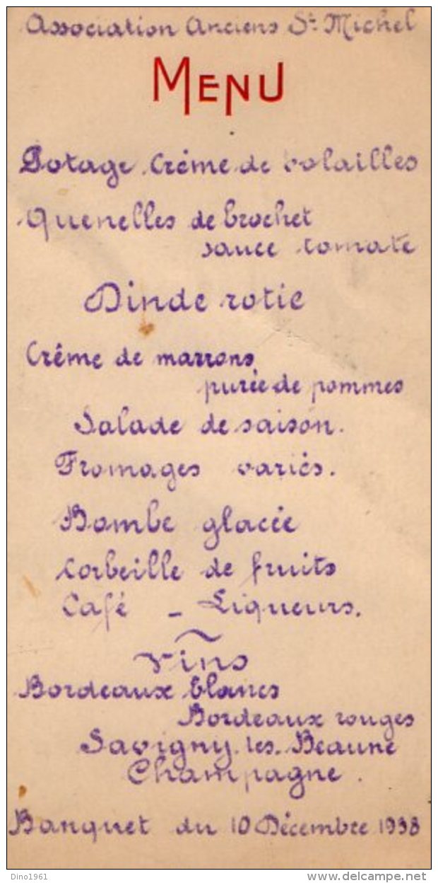 VP5491 - Menu - Association Des Anciens élèves De Saint Michel - PARIS - Menus