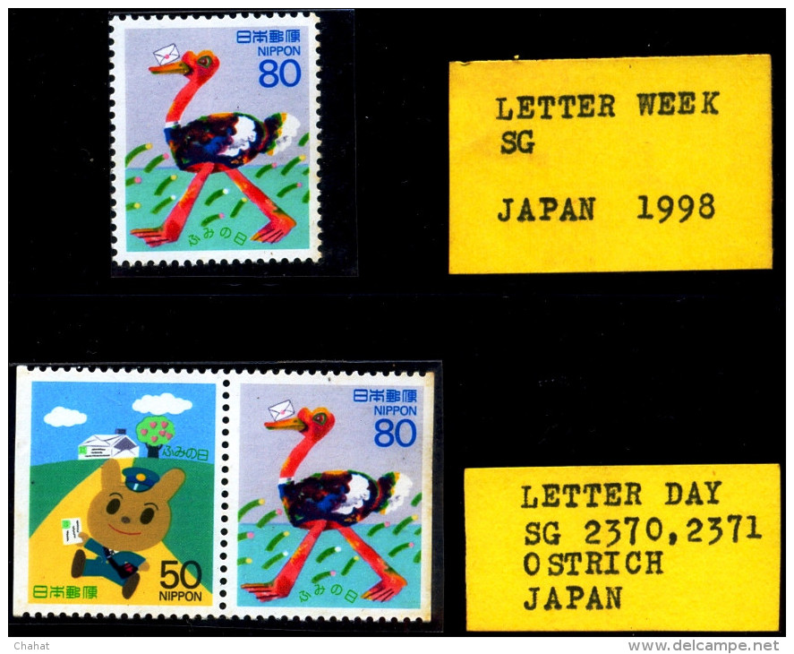 BIRDS-OSTRICH-LETTER WRITING WEEK-COIL SETENANT PAIR WITH NORMAL-JAPAN-1998-MNH-TP-635 - Struzzi