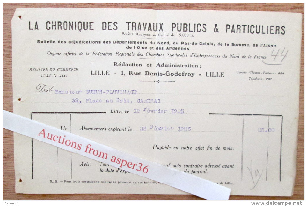 Bulletin "La Chronique Des Travaux Publics & Particuliers" Rue Denis-Godefroy, Lille 1925 - 1900 – 1949