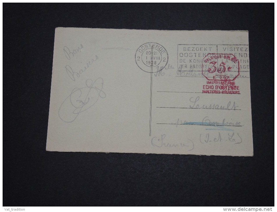 BELGIQUE - Affranchissement Mécanique De Ostende Sur Carte Postale En 1938 Pour La France - A Voir - L 2170 - Other & Unclassified