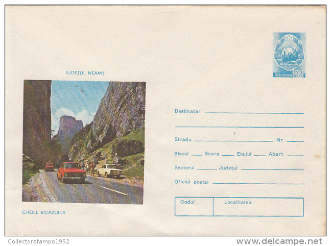 48856- BICAZ GORGES, CARS, MOUNTAINS, COVER STATIONERY, 1976, ROMANIA - Fiscale Zegels