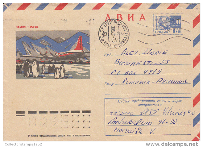 48890- ILYUSHIN IL-18 PLANE, POLAR FLIGHT, ANTARCTICA, PENGUINS, COVER STATIONERY, 1975, RUSSIA - Vols Polaires